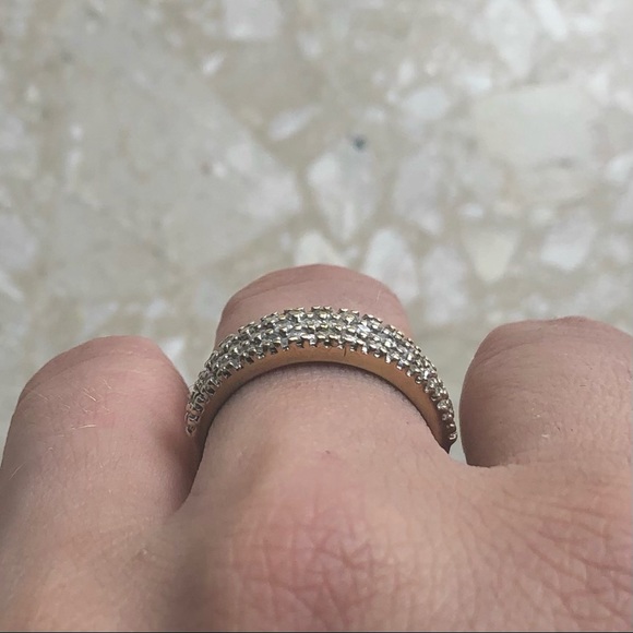 Vintage 1 Carat Diamond Three Row Pave Yellow Gold Stack Band Ring - Picture 11 of 13